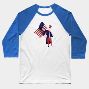 Uncle Sam With Flag Baseball T-Shirt